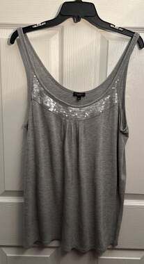 Talbots Grey Sequin Neckline Tank Top Size L